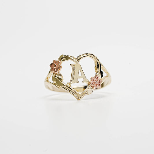 10K Heart Initial A Ring