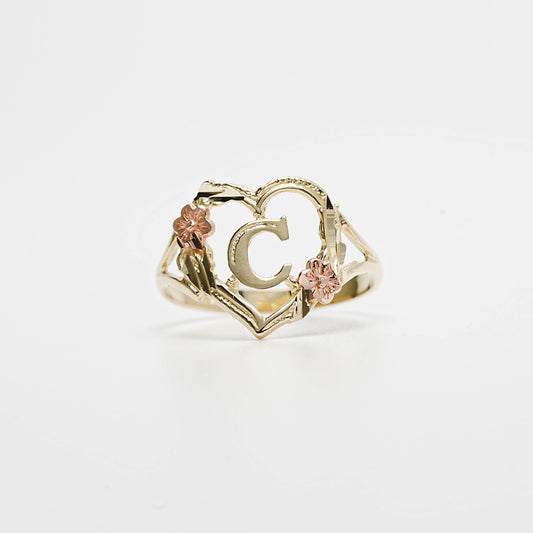 10K Heart Initial C Ring