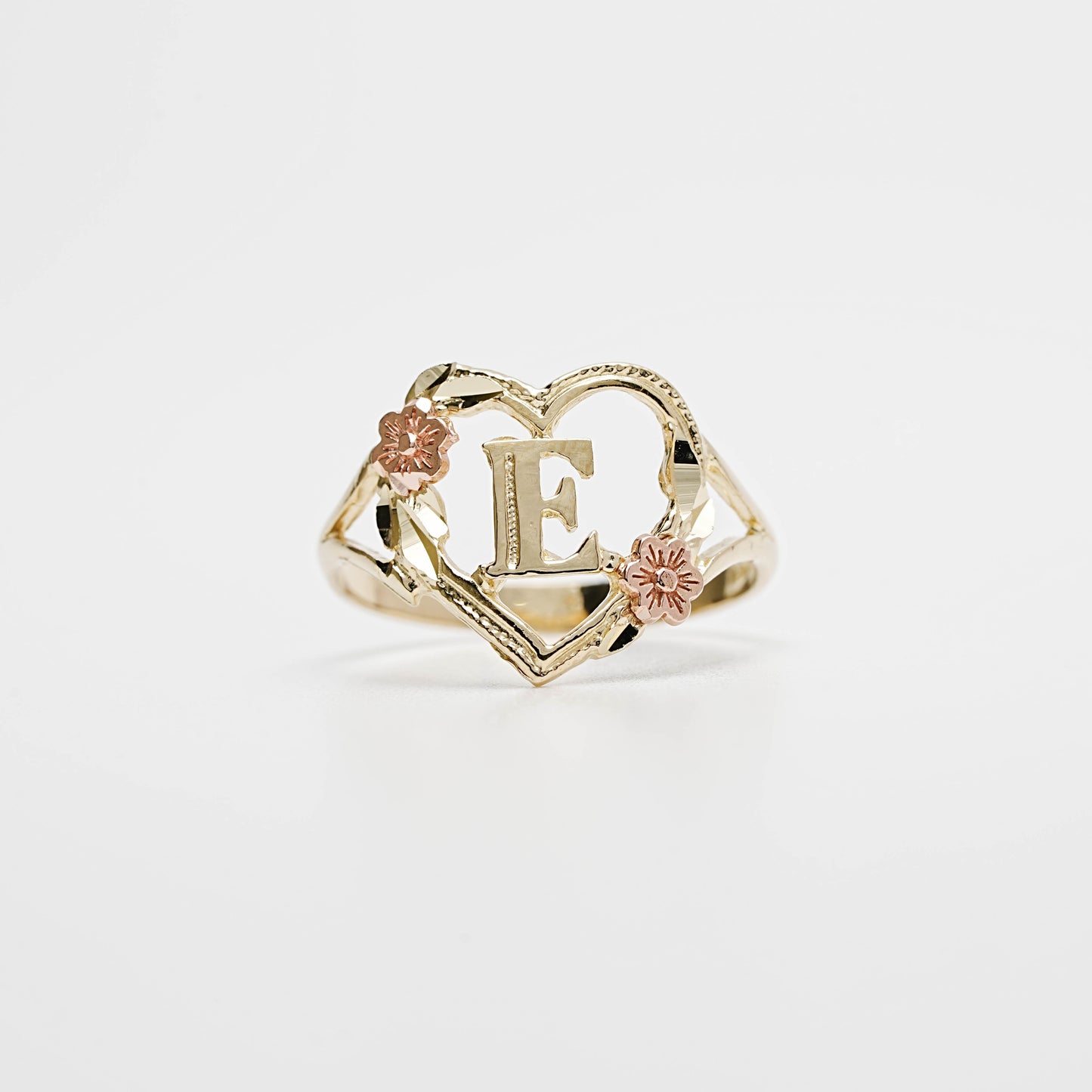 10K Heart Initial E Ring