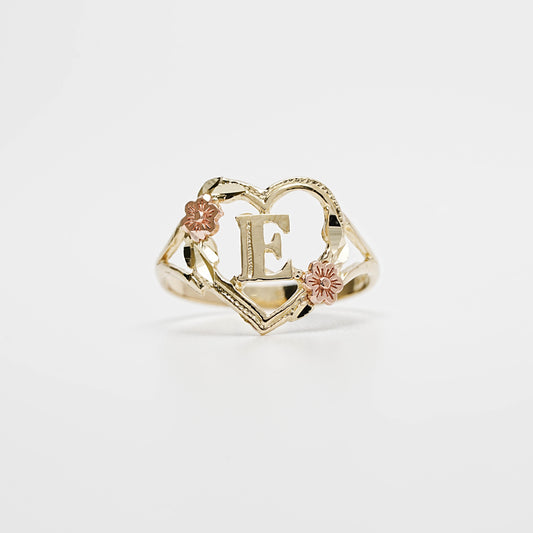10K Heart Initial E Ring