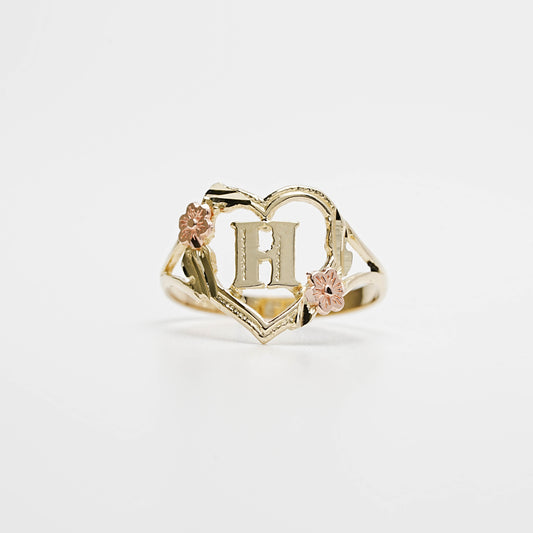 10K Heart Initial H Ring