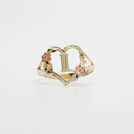 10K Heart Initial I Ring