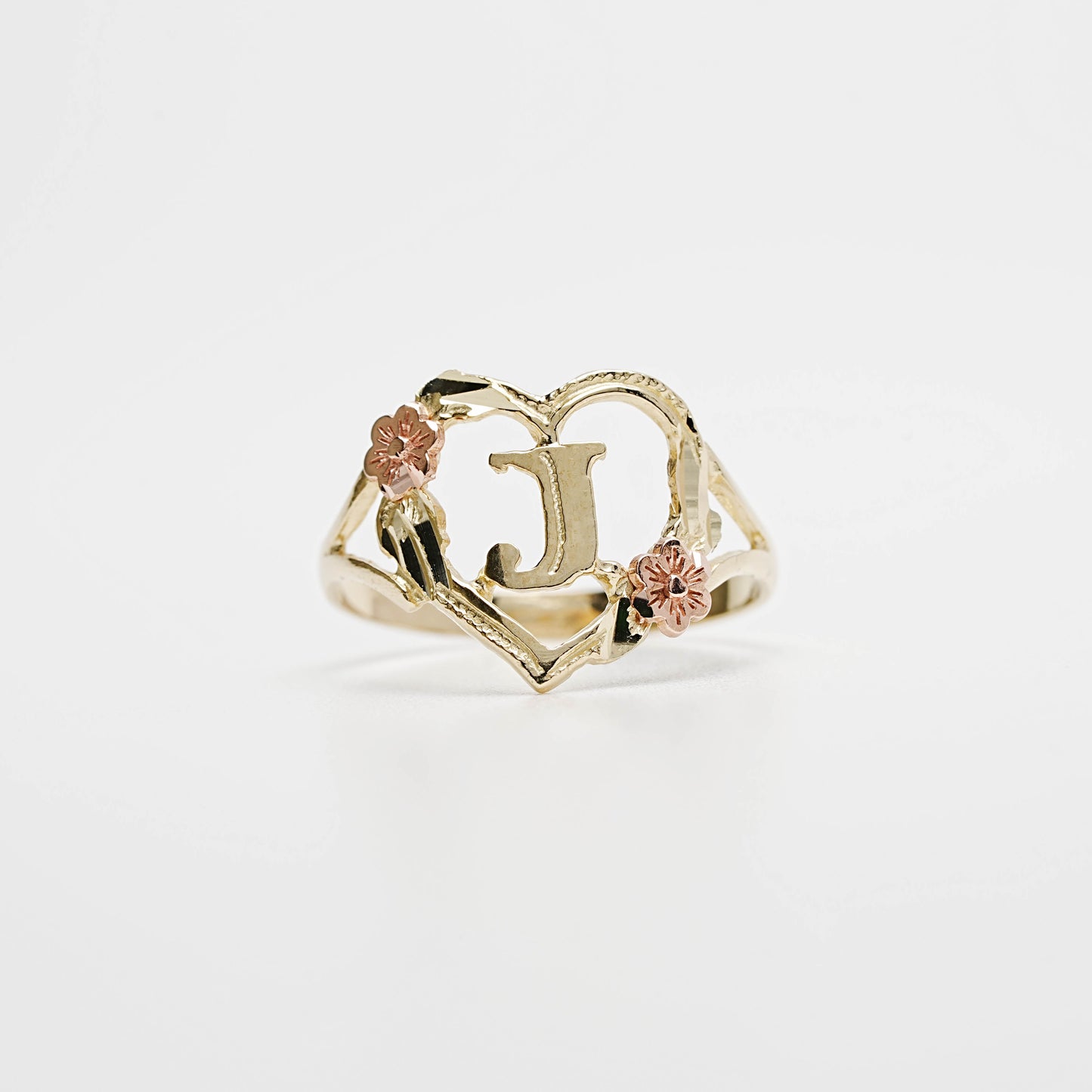 10K Heart Initial J Ring