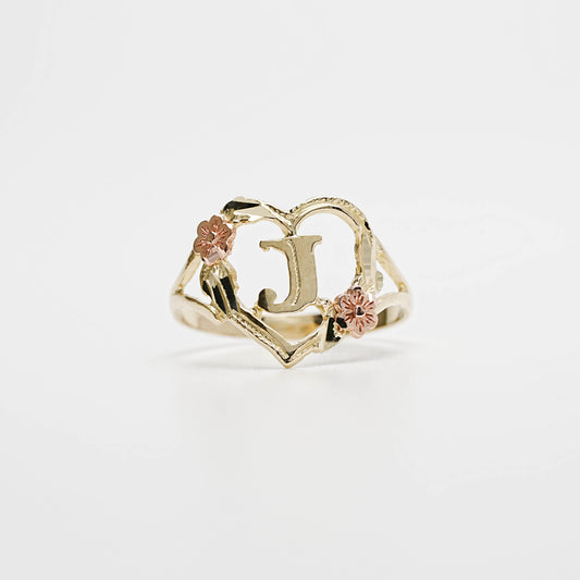 10K Heart Initial J Ring