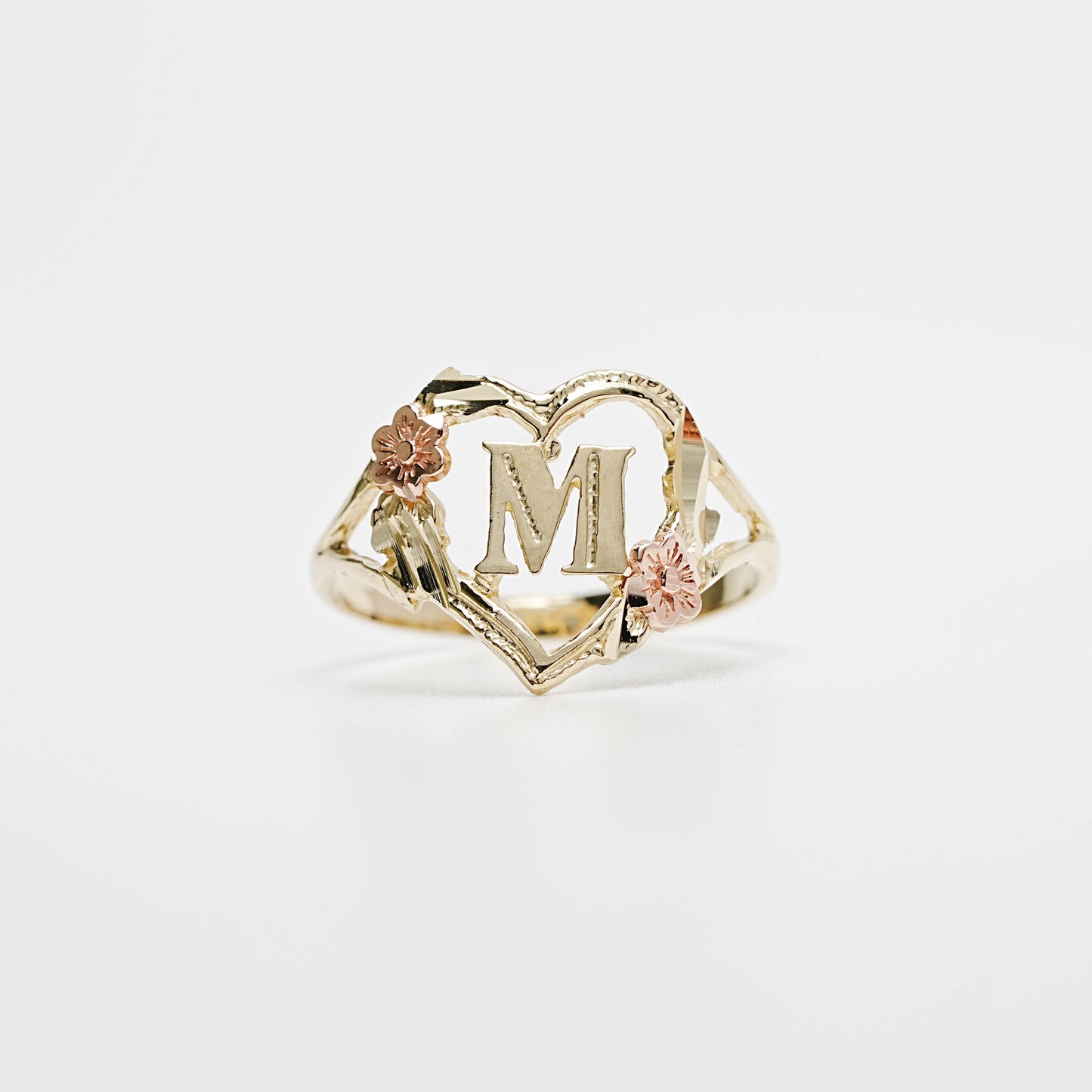 10K Heart Initial M Ring
