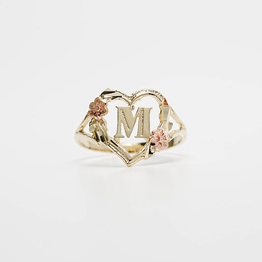 10K Heart Initial M Ring