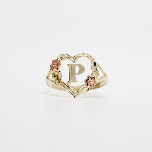 10K Heart Initial P Ring