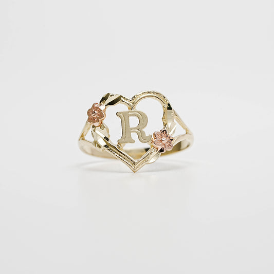 10K Heart Initial R Ring
