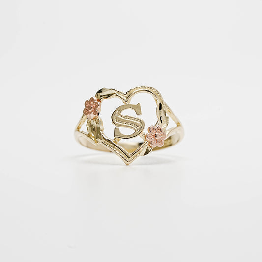 10K Heart Initial S Ring
