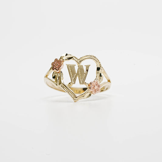 10K Heart Initial W Ring
