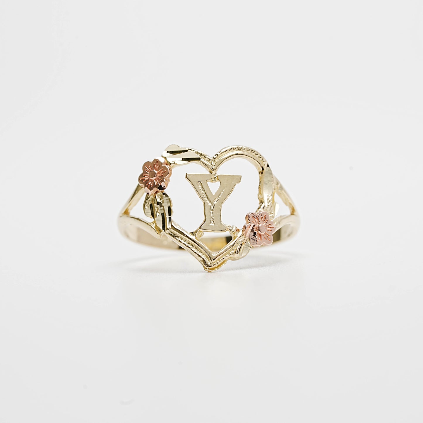 10K Heart Initial Y Ring
