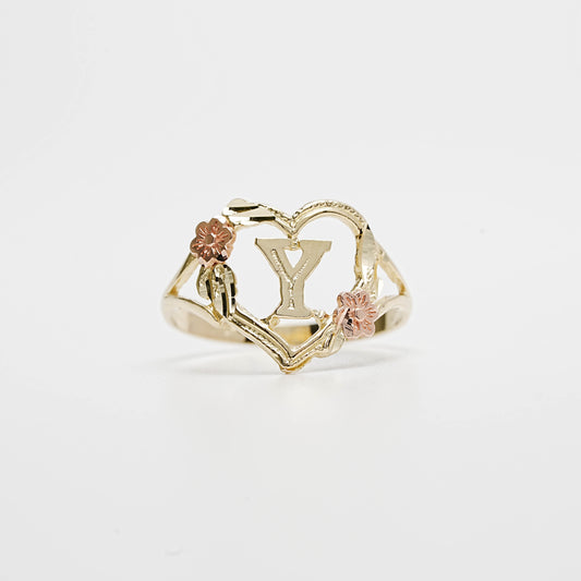 10K Heart Initial Y Ring