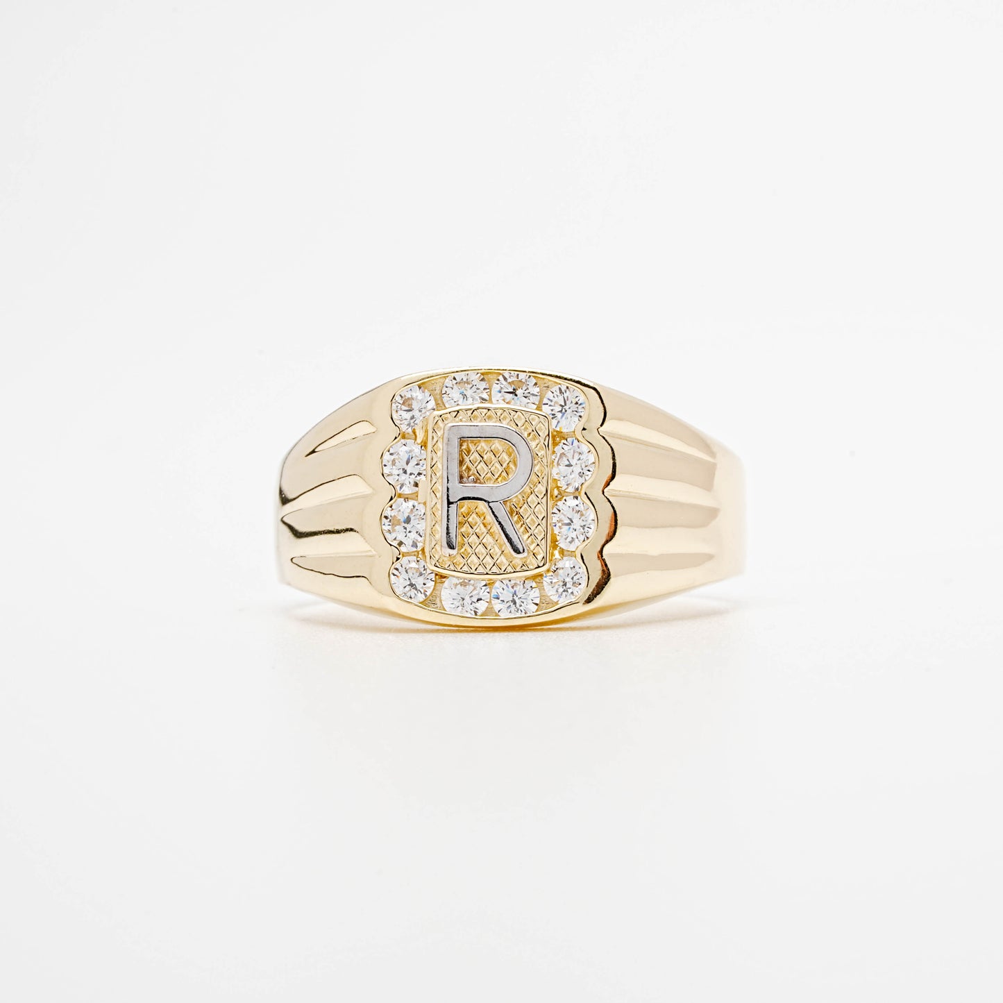 10K CZ Initial R Ring