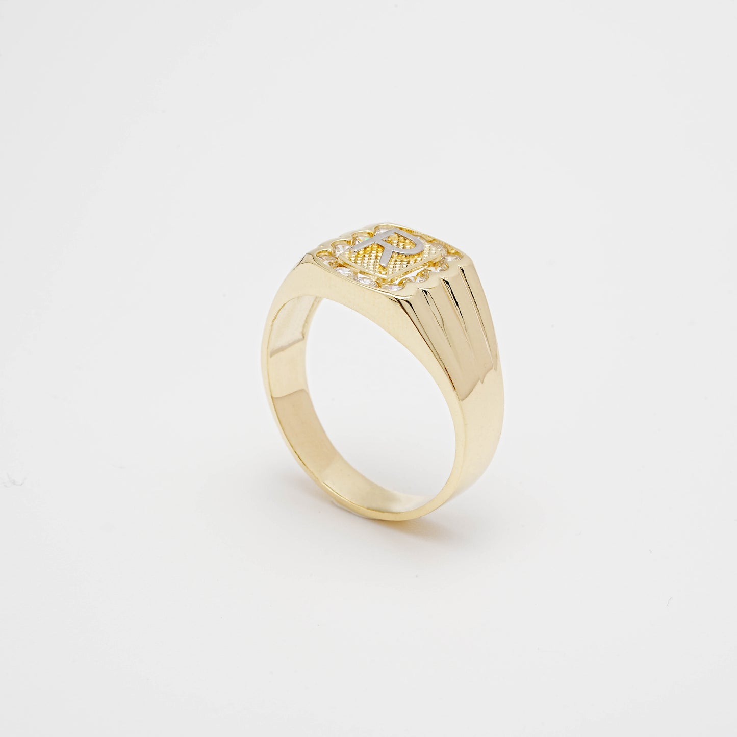 10K CZ Initial R Ring