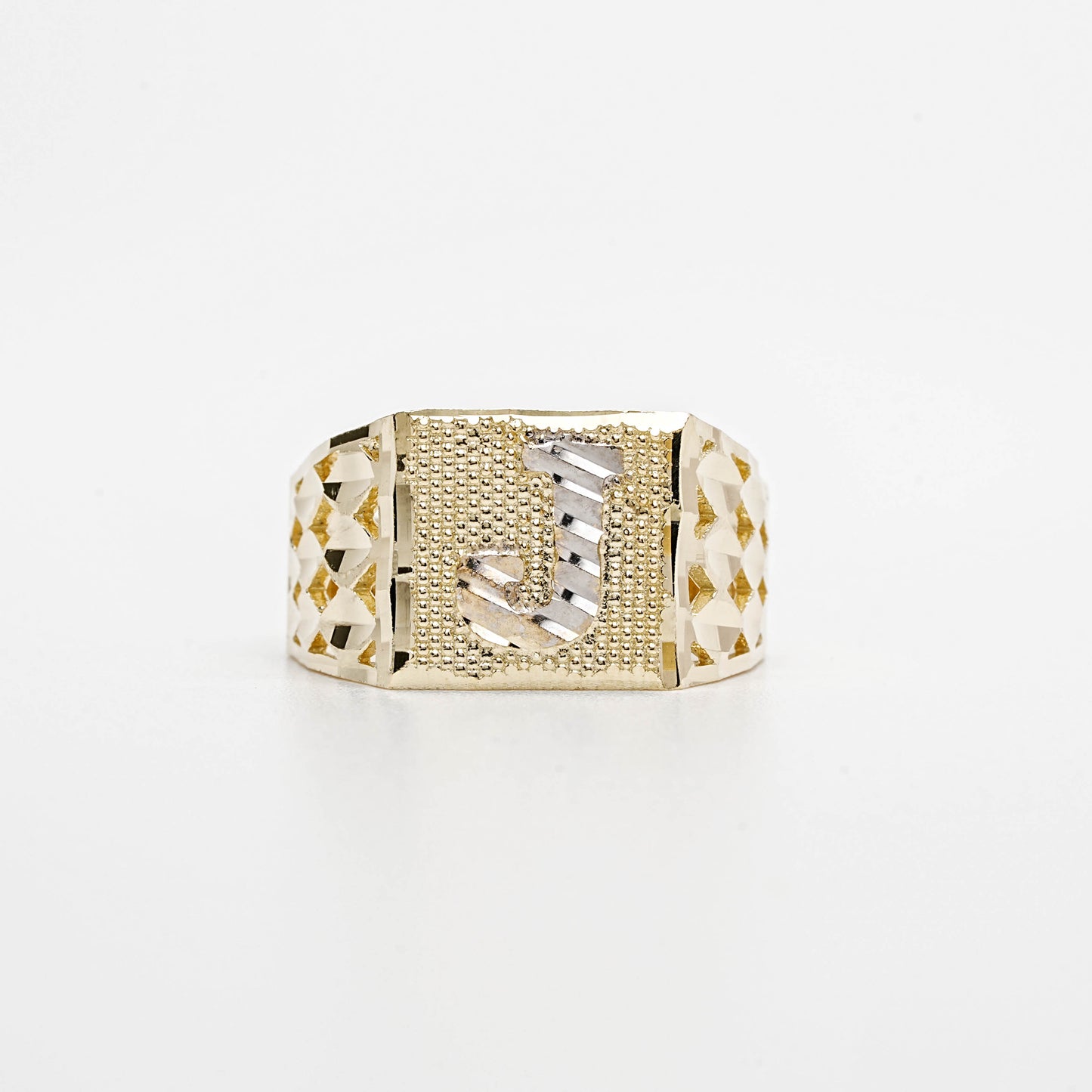 10K Two-Tone Initial J Ring