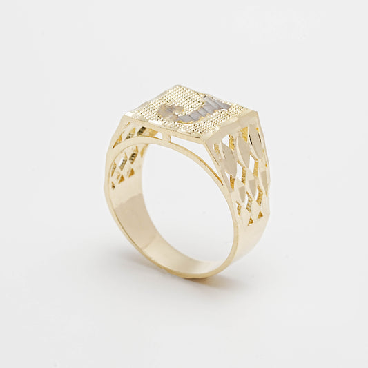 10K Two-Tone Initial J Ring