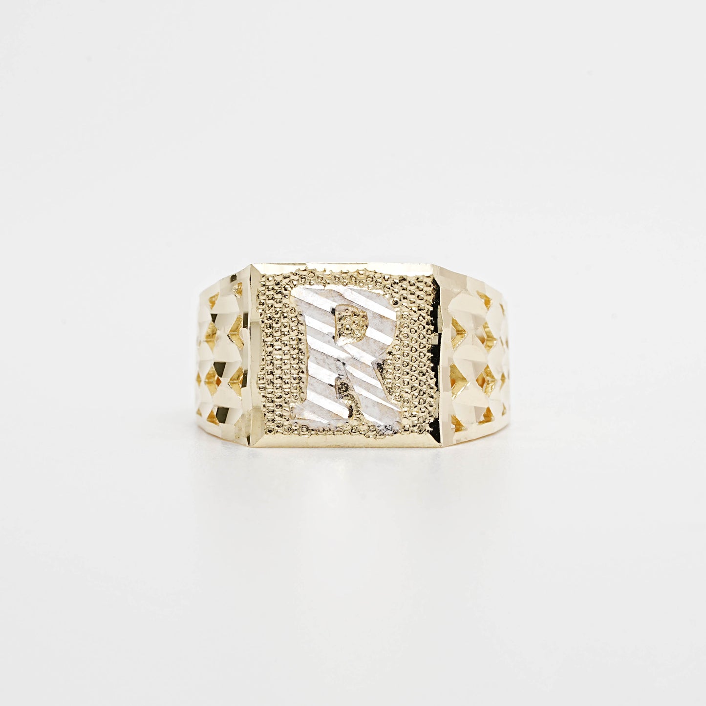 10K Two-Tone Initial R Ring