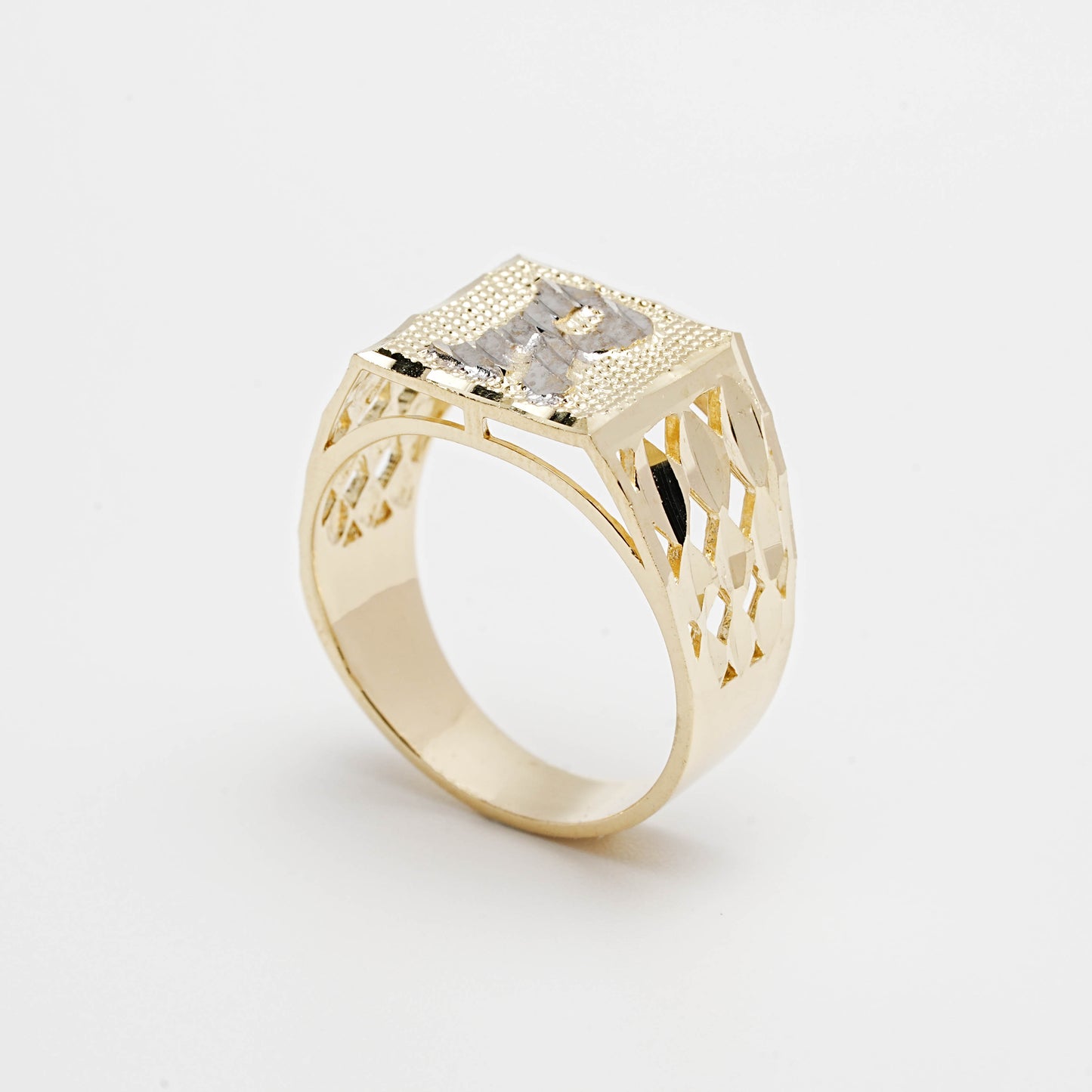 10K Two-Tone Initial R Ring