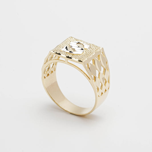 10K Two-Tone Initial S Ring