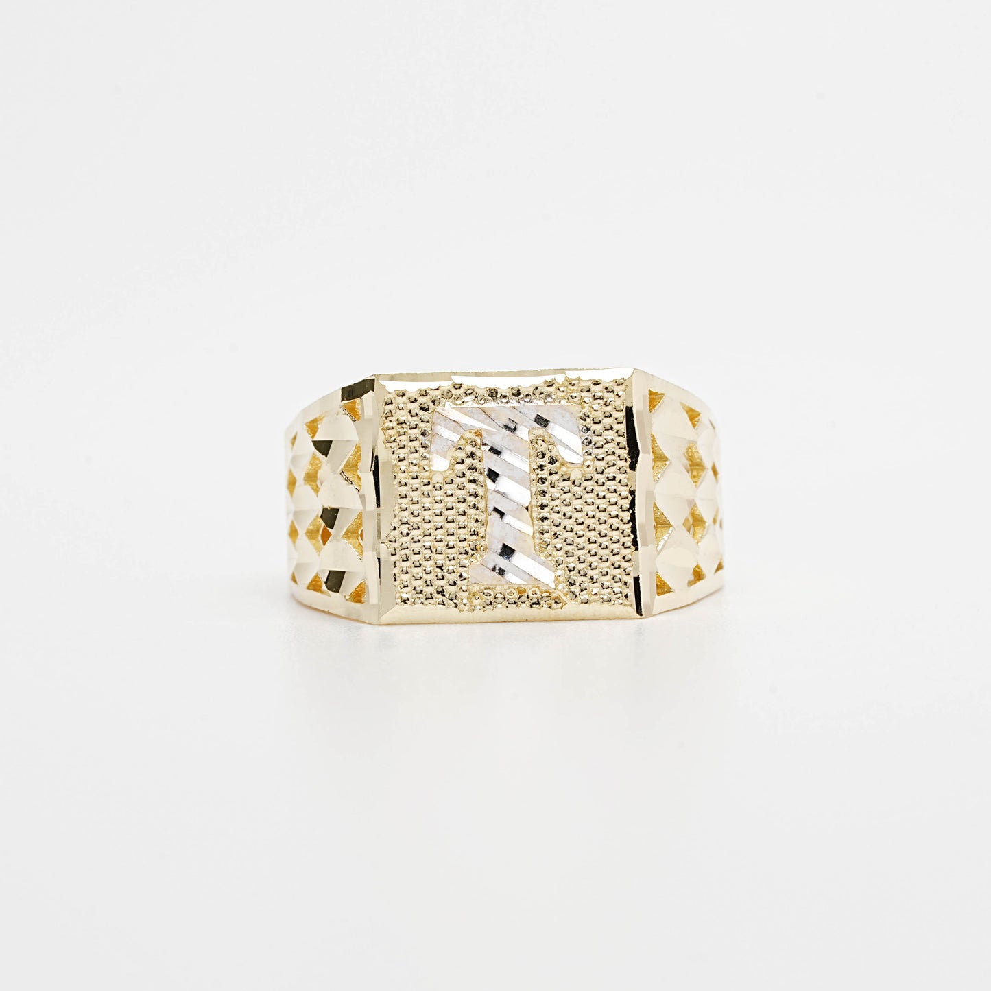 10K Two-Tone Initial T Ring