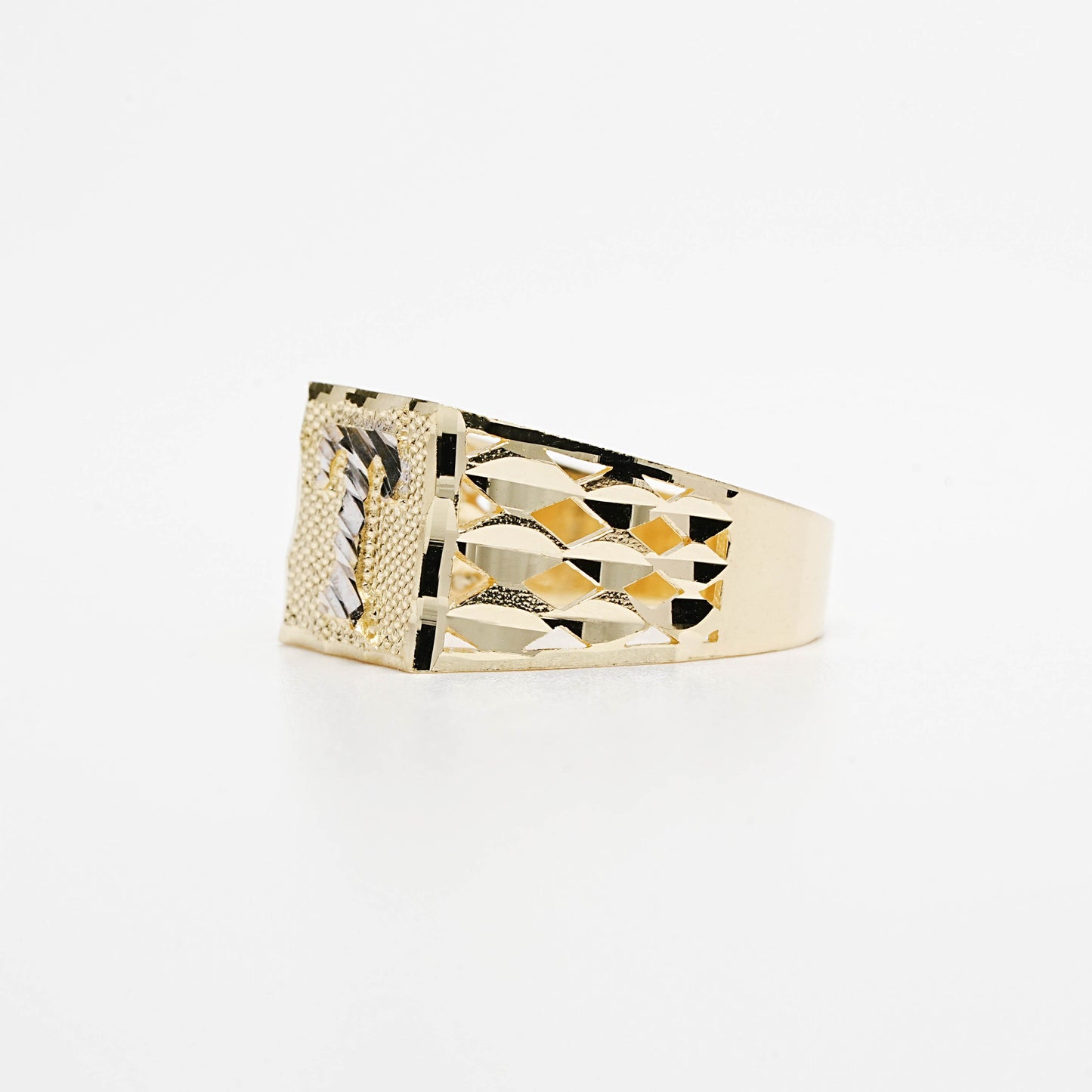 10K Two-Tone Initial T Ring