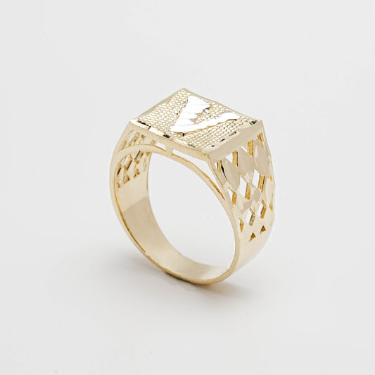 10K Two-Tone Initial V Ring