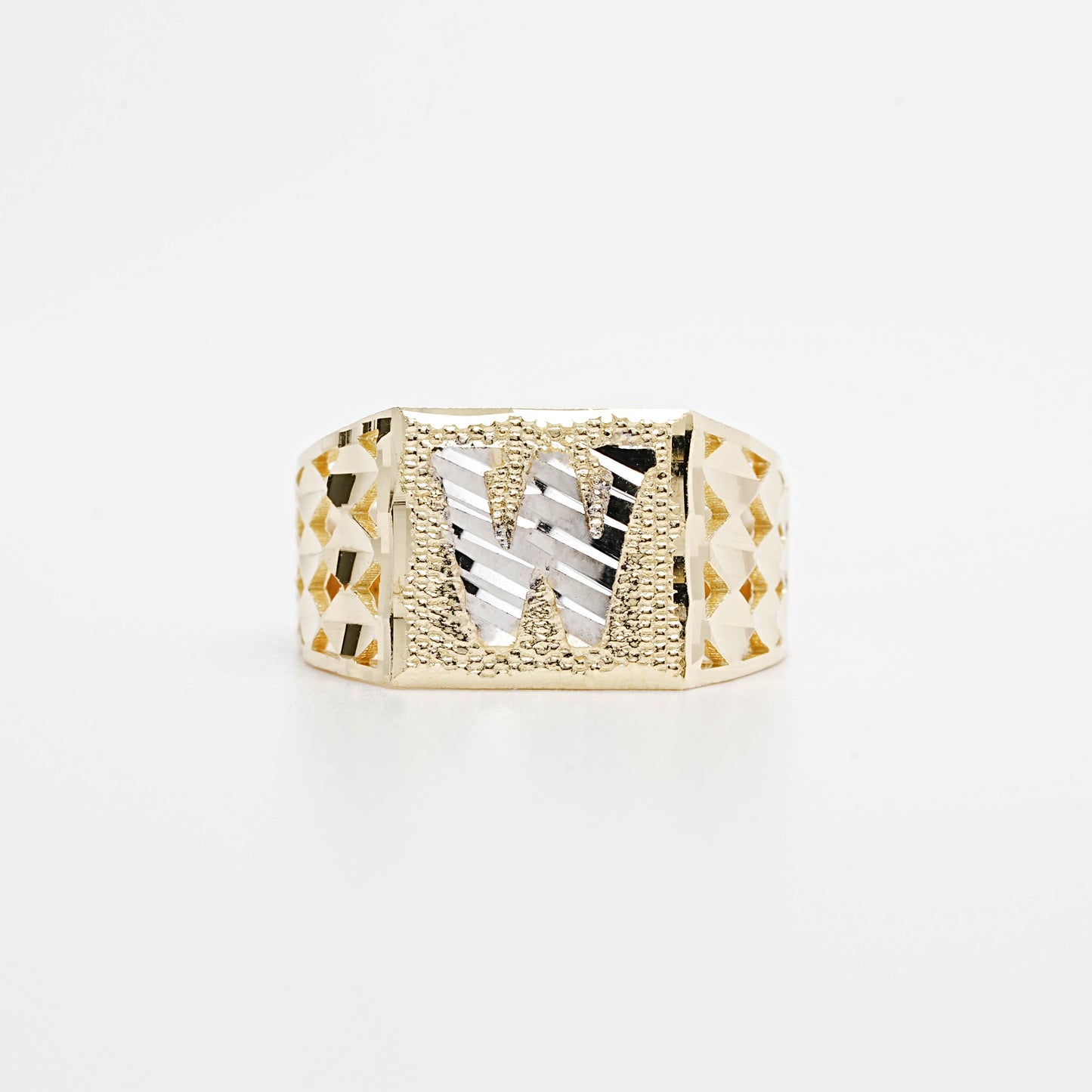 10K Two-Tone Initial W Ring