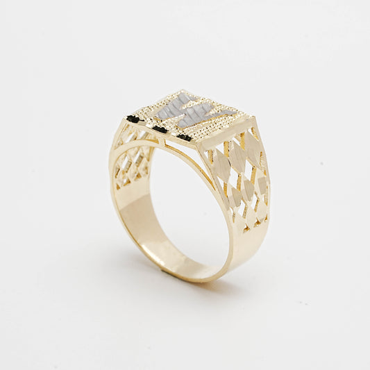 10K Two-Tone Initial W Ring