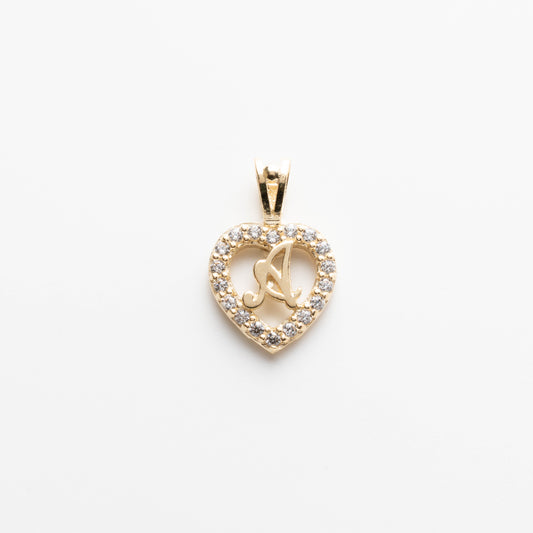 10K Gold Heart A Initial Pendant
