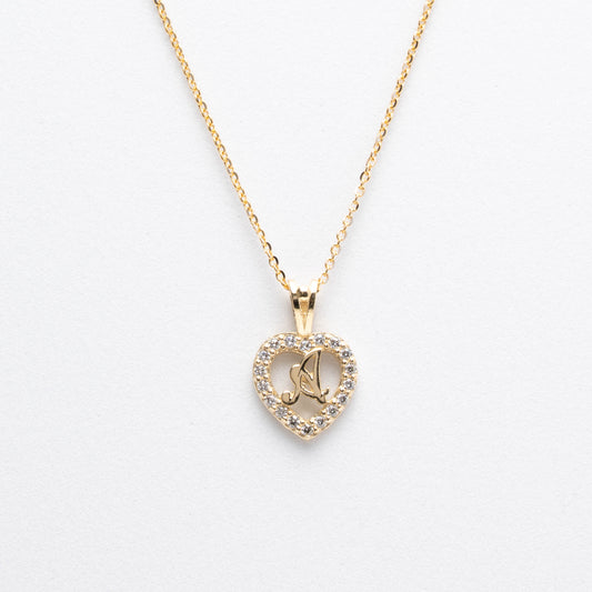 10K Gold Heart A Initial Necklace