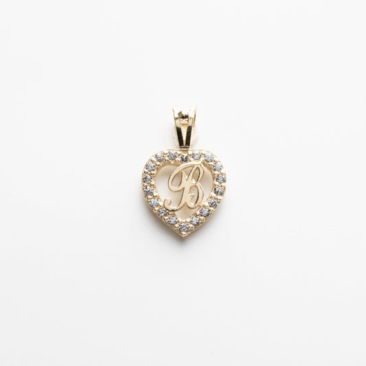 10K Gold Heart B Initial Pendant