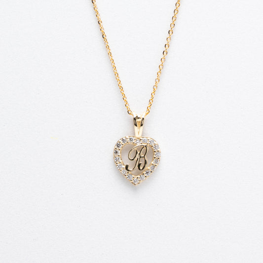 10K Gold Heart B Initial Necklace