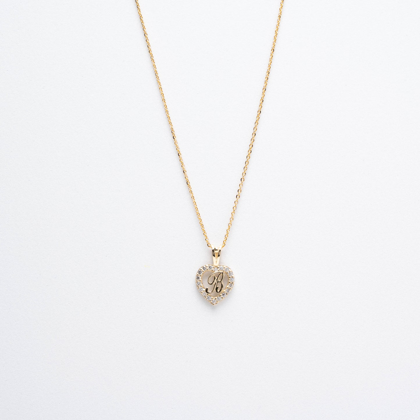 10K Gold Heart B Initial Necklace