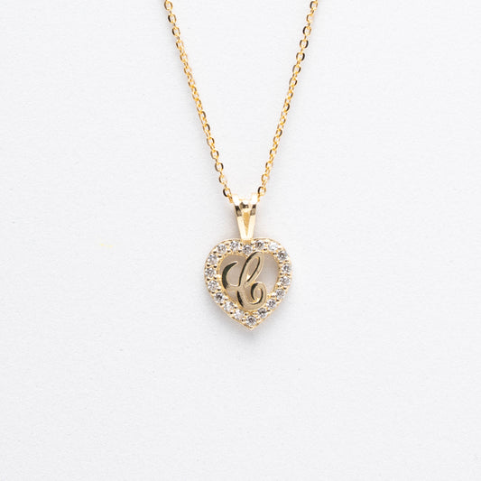10K Gold Heart C Initial Necklace