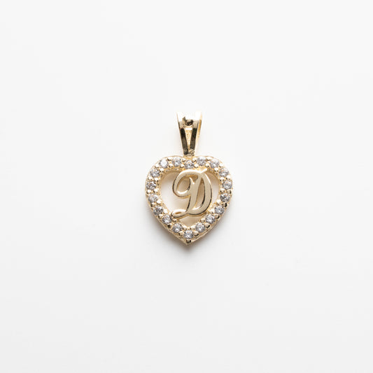 10K Gold Heart D Initial Pendant