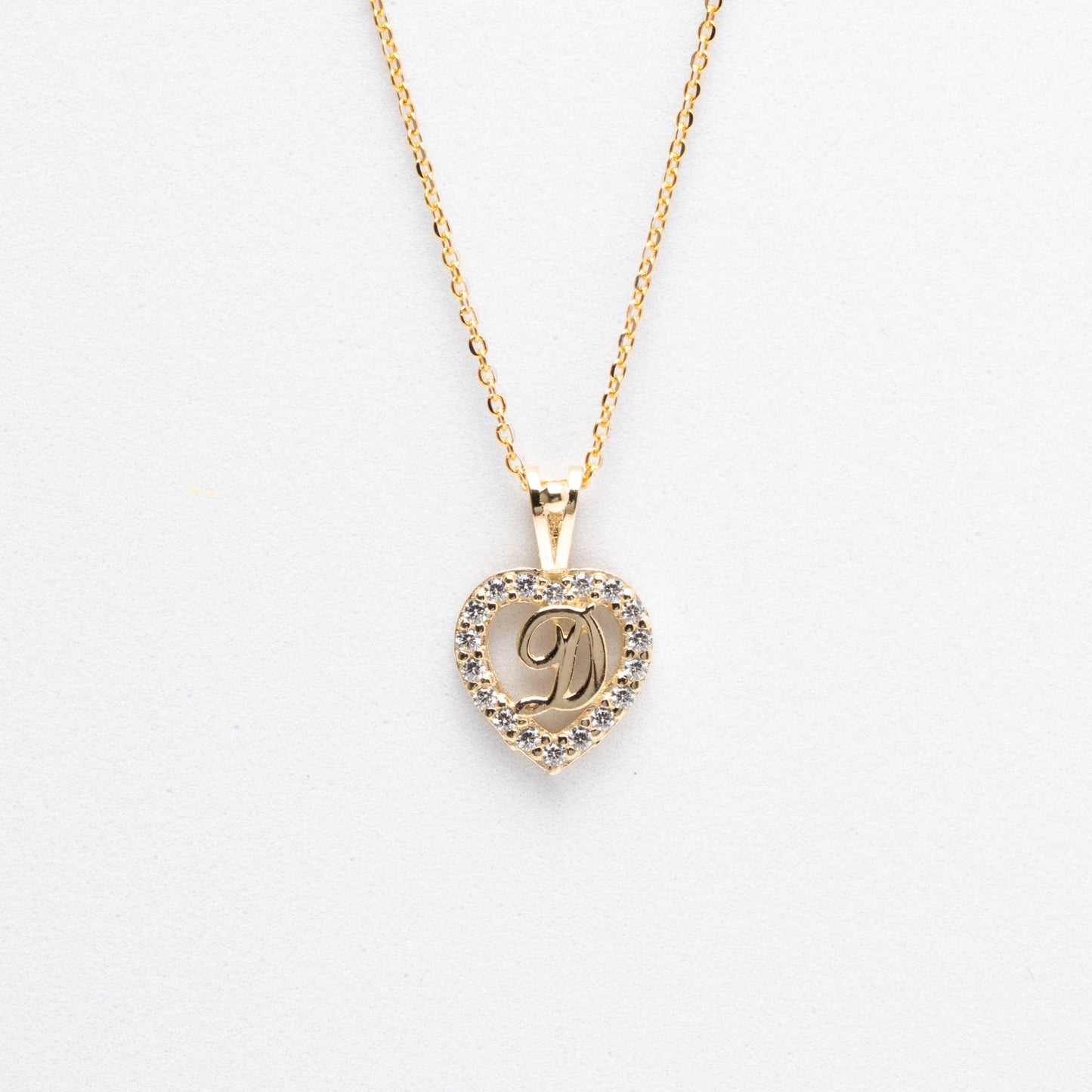 10K Gold Heart D Initial Necklace