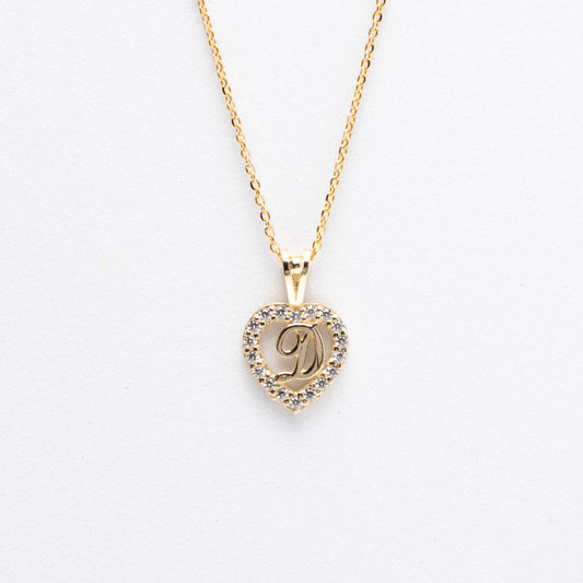 10K Gold Heart D Initial Necklace