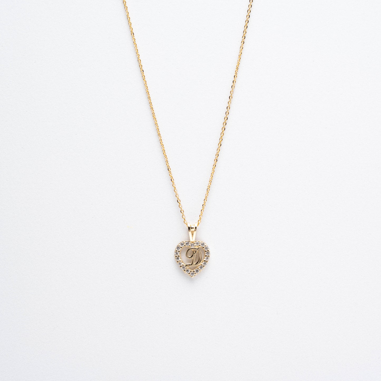 10K Gold Heart D Initial Necklace