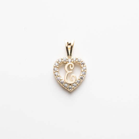 10K Gold Heart E Initial Pendant