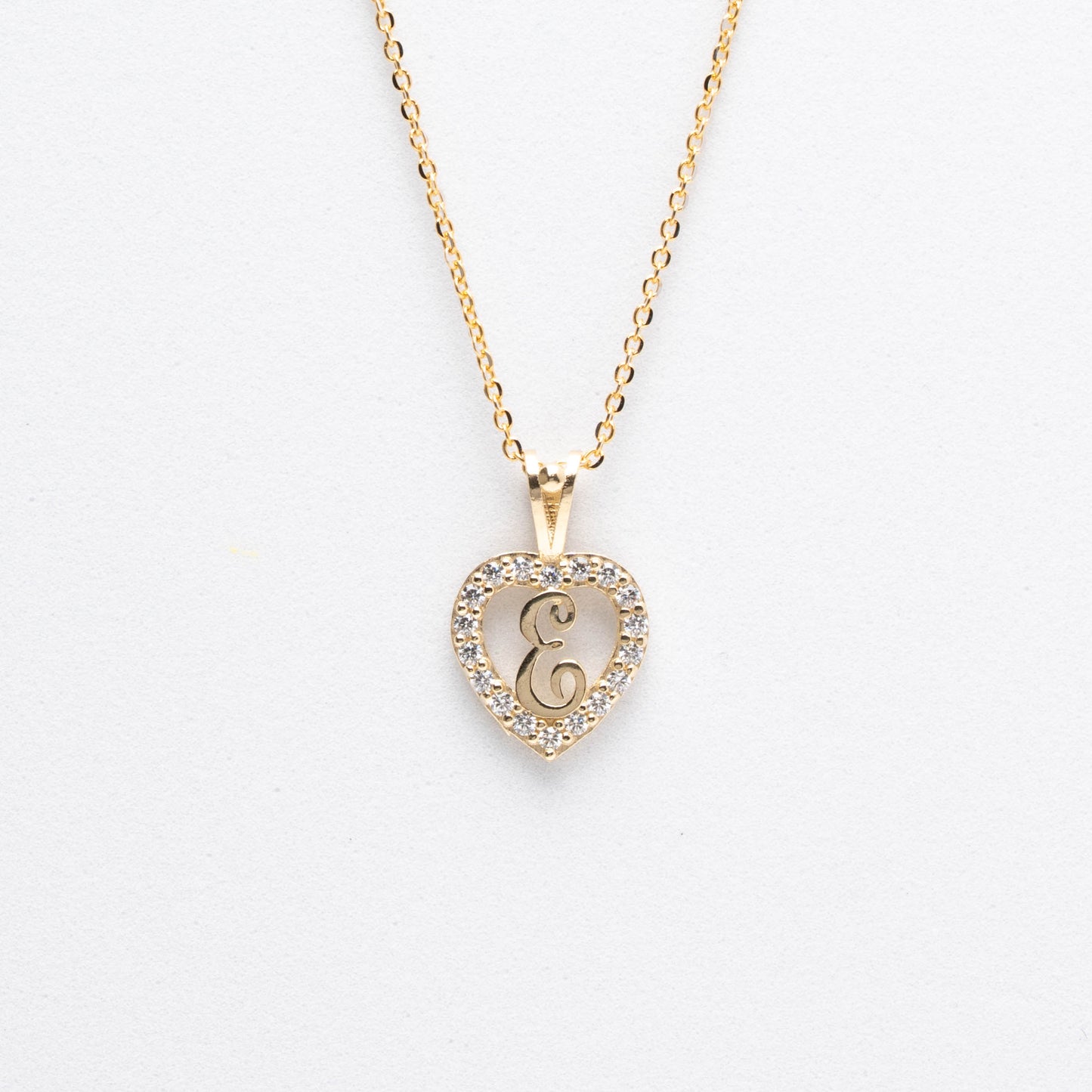 10K Gold Heart E Initial Necklace