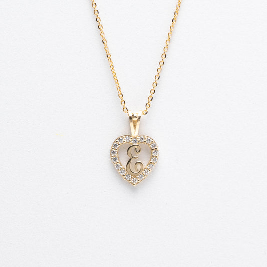 10K Gold Heart E Initial Necklace