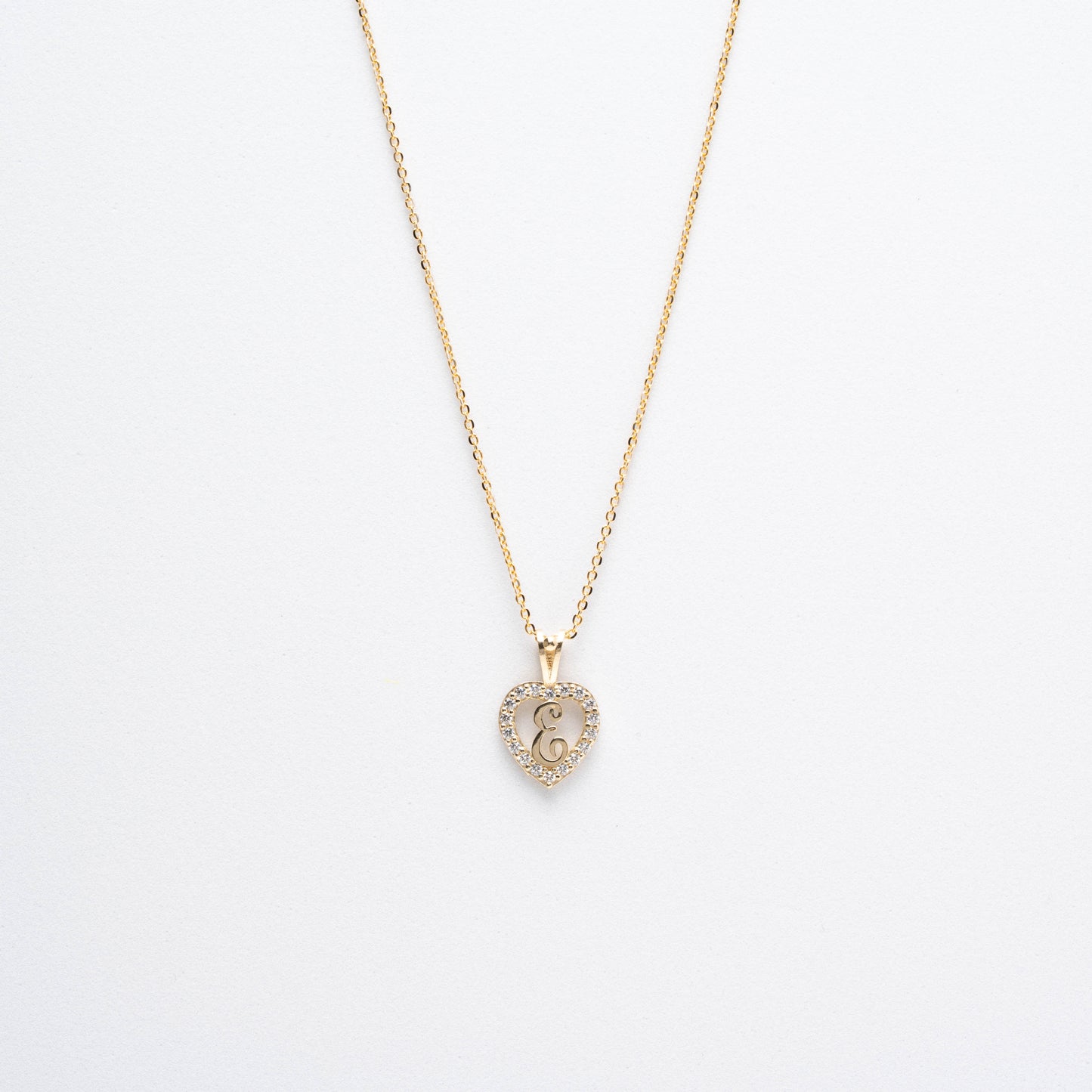 10K Gold Heart E Initial Necklace