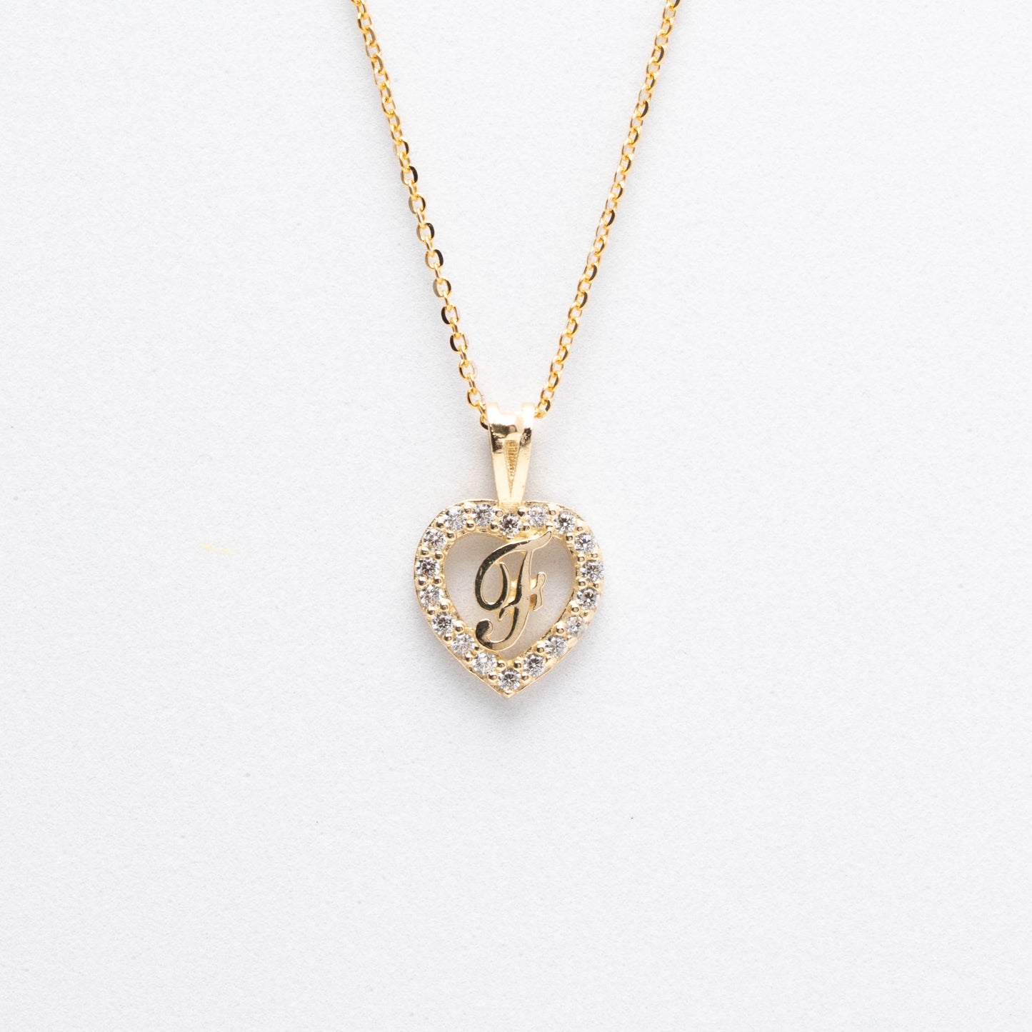 10K Gold Heart F Initial Necklace