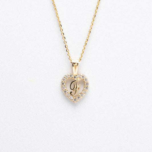 10K Gold Heart F Initial Necklace