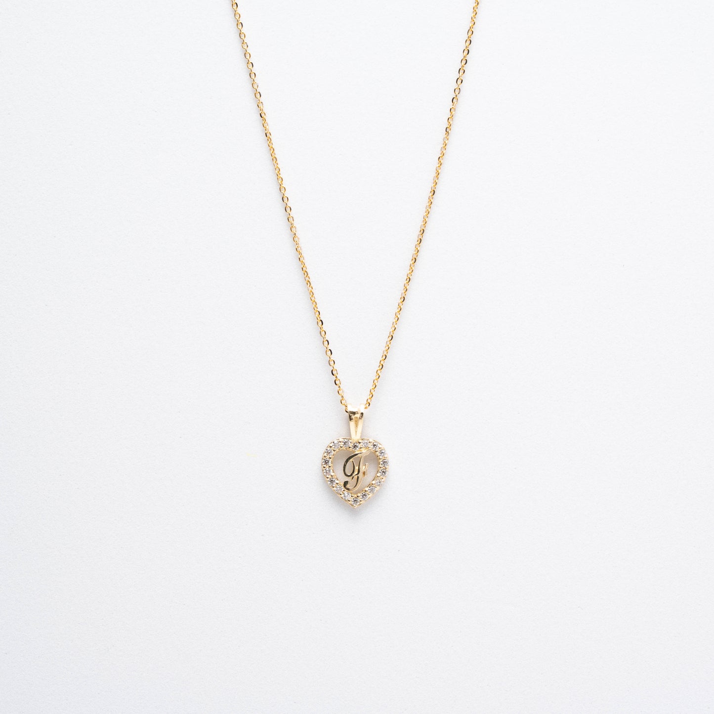 10K Gold Heart F Initial Necklace