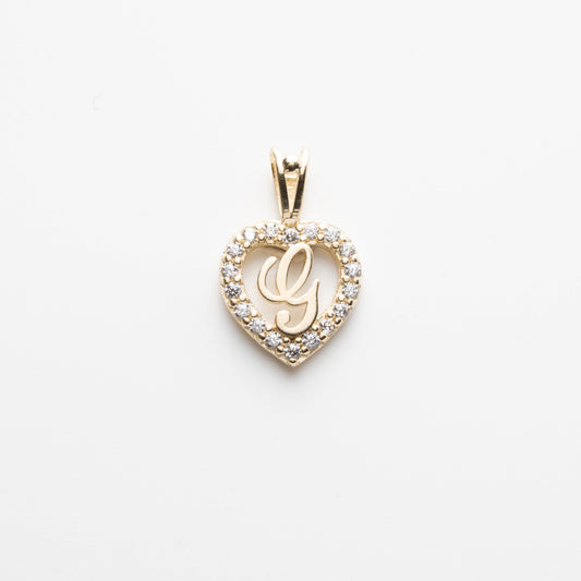 10K Gold Heart G Initial Pendant