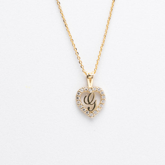 10K Gold Heart G Initial Necklace