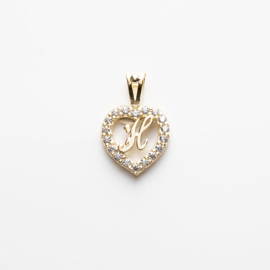 10K Gold Heart H Initial Pendant