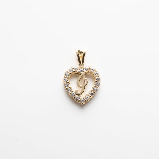 10K Gold Heart I Initial Pendant
