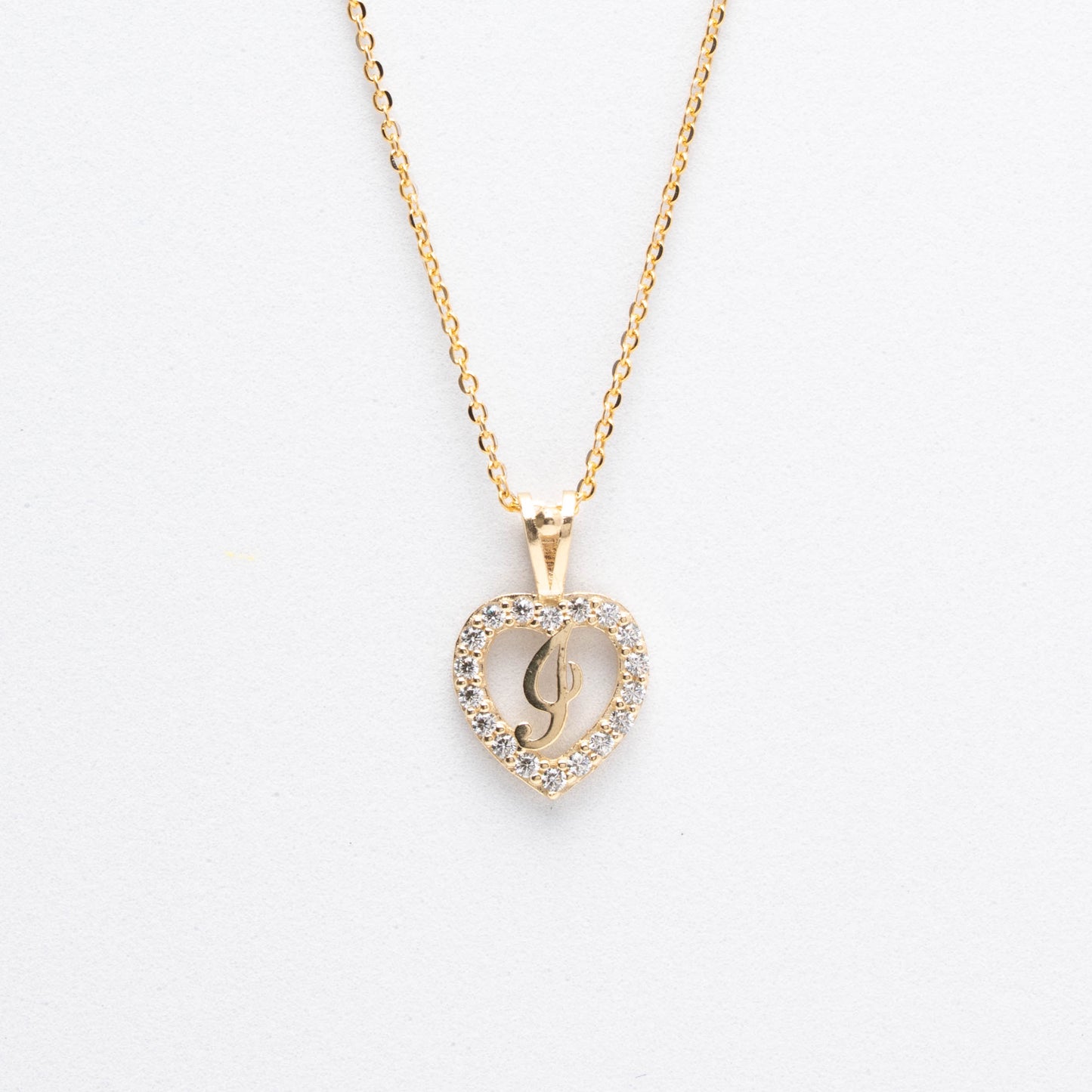 10K Gold Heart I Initial Necklace
